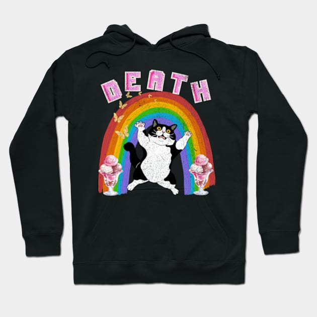 Death Weirdcore Pastel Goth Cat Rainbow Ice Cream Punk Hoodie by Lavender Celeste